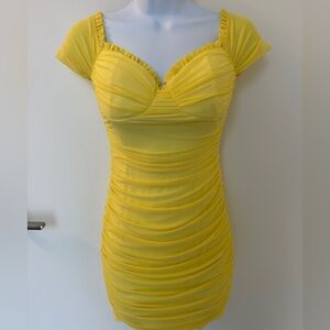 Elegant Yellow Ruched Mini Dress